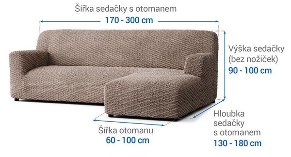 Bi-elastyczne pokrowce MOSAICO orzeszkowe narożnik z otomaną po prawej stronie (sz. 170 - 300 cm)