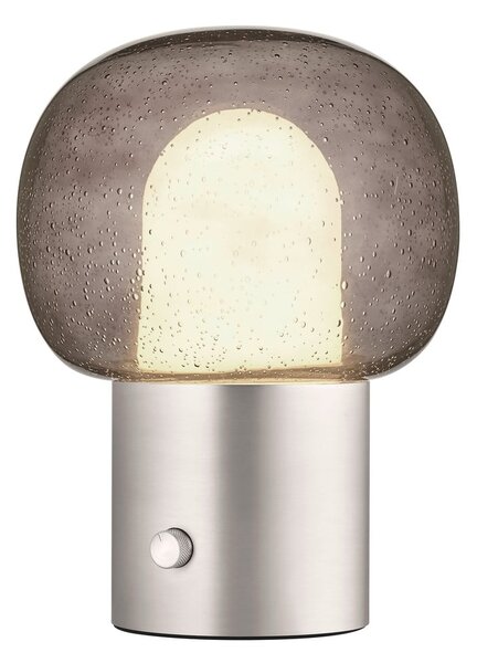 Aluminiowa lampa stołowa LED w kolorze srebra ze szklanym kloszem (wysokość 32 cm) Iris – Blomus