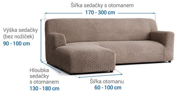 Bi-elastyczne pokrowce MOSAICO orzeszkowe narożnik z otomaną po lewej stronie (sz. 170 - 300 cm)