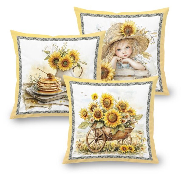 Zestaw 3 poszewek na poduszki SUNFLOWERS 45 x 45 cm
