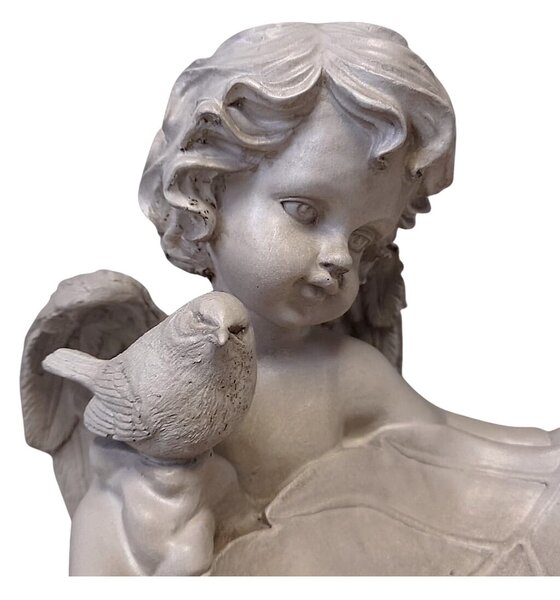 Anioł z liściem i ptaszkiem duży 25 × 21 cm PRODEX A00858