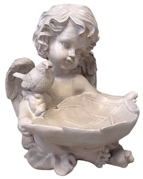 Anioł z liściem i ptaszkiem duży 25 × 21 cm PRODEX A00858