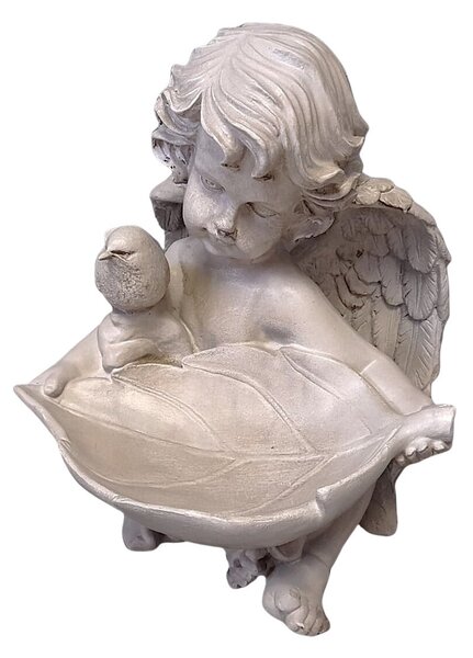 Anioł z liściem i ptaszkiem duży 25 × 21 cm PRODEX A00858
