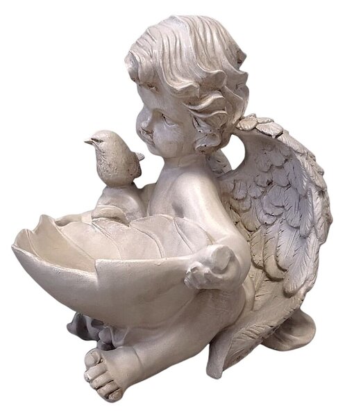 Anioł z liściem i ptaszkiem duży 25 × 21 cm PRODEX A00858