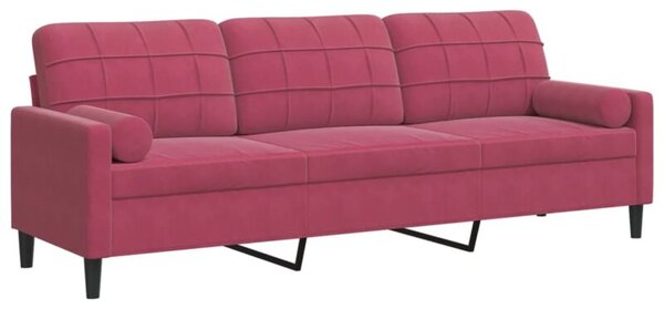 Sofa 3-osobowa z poduszkami, winna czerwieÅ, 210 cm, aksamit