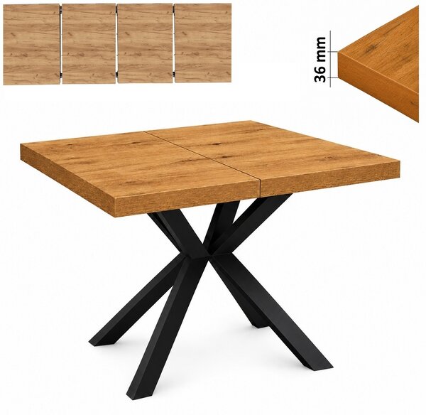 Stół 100x100/200 cm kwadratowy rozkładany, blat 3,6 cm, nogi Metalowe „ Krzyżak ” I ArtDHome