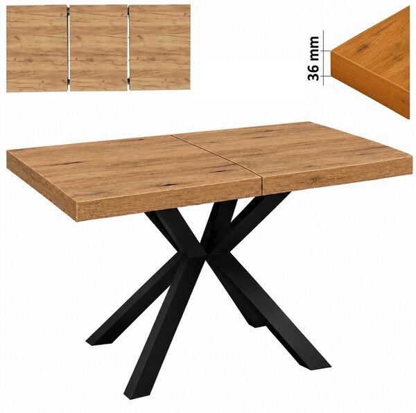 Stół 70x120/170 cm prostokątny rozkładany, blat 3,6 cm, nogi Metalowe „ Krzyżak ” I ArtDHome