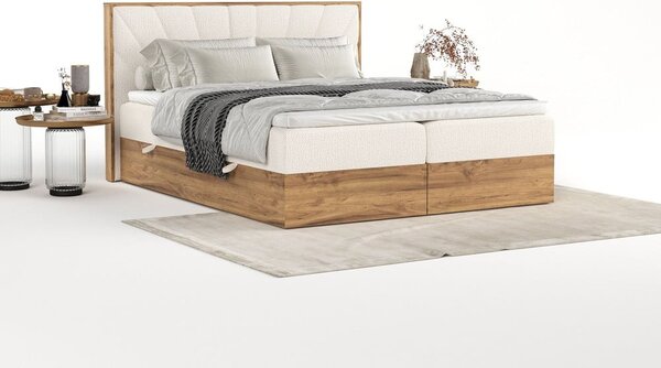 Kremowo-naturalne łóżko boxspring ze schowkiem 160x200 cm Asahi – Maison de Rêve