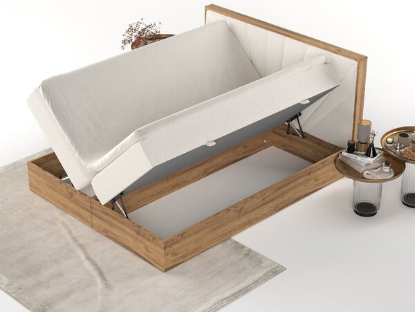 Kremowo-naturalne łóżko boxspring ze schowkiem 160x200 cm Asahi – Maison de Rêve