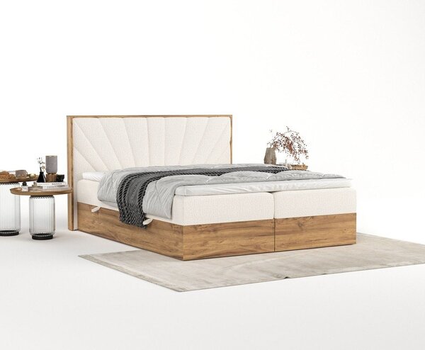 Kremowo-naturalne łóżko boxspring ze schowkiem 160x200 cm Asahi – Maison de Rêve