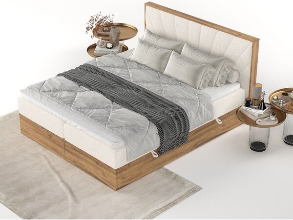 Kremowo-naturalne łóżko boxspring ze schowkiem 160x200 cm Asahi – Maison de Rêve