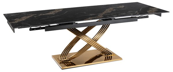 Stół Rozkładany Prostokątny IBIZA 160-240 cm Ceramiczny Czarny Marmur/Złoty do Jadalni Nowoczesny Glamour