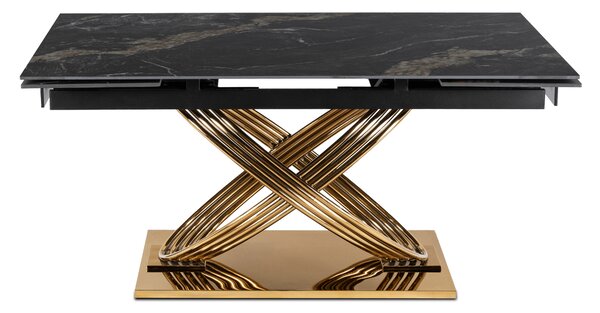 Stół Rozkładany Prostokątny IBIZA 160-240 cm Ceramiczny Czarny Marmur/Złoty do Jadalni Nowoczesny Glamour
