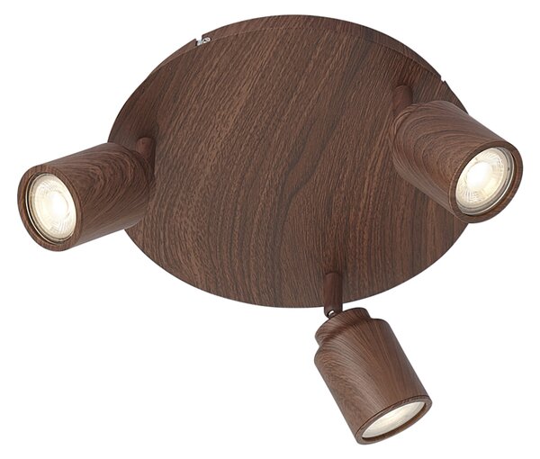 Lampa sufitowa Japandi z ciemnego drewna z regulowanymi spotami 3-punktowa IP44 - Ducha