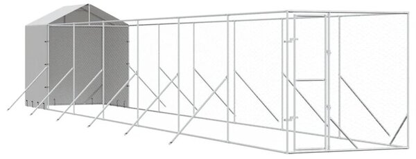 Kojec dla psa, z dachem, srebrny, 2x14x2,5m, stal galwanizowana