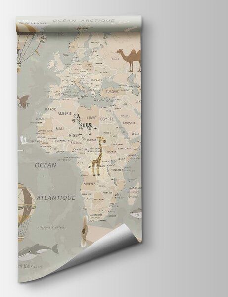 Fototapeta Mapa świata z samolotami i balonami na ogrzane powietrze, Fototapety Dziecięce, Popularne Fototapety, u79995 - Tapeko.pl