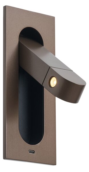 Nowoczesny kinkiet w kolorze ciemnego brązu z LED i portem USB-C - Hilton