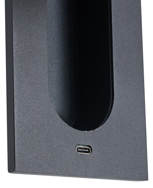 Nowoczesny kinkiet czarny z LED i portem USB-C - Hilton