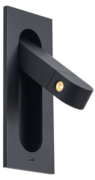 Nowoczesny Kinkiet / Lampa scienna czarny z LED i portem USB-C - Hilton Oswietlenie wewnetrzne