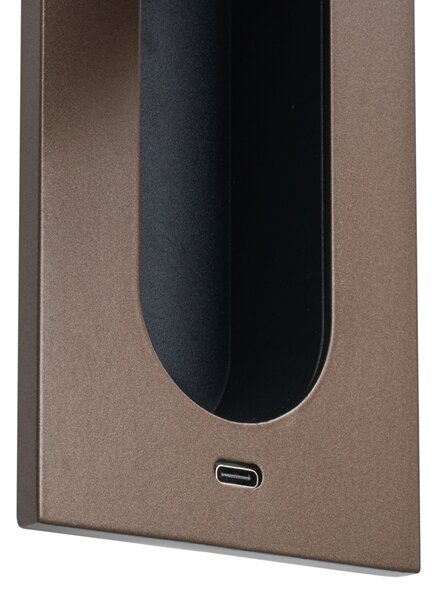 Nowoczesny kinkiet w kolorze ciemnego brązu z LED i portem USB-C - Hilton