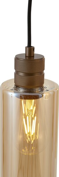 Lampa wisząca w stylu Hotel Chic ciemny brąz z bursztynowym szkłem 3-źródłowa - Stavelot