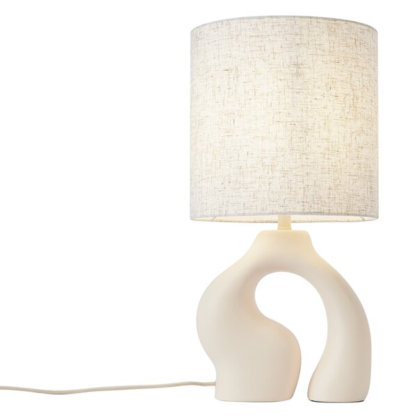 Lampa stołowa Japandi beżowa z lnianym abażurem - Dahlia