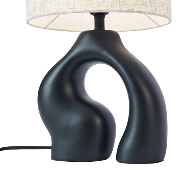Lampa stołowa Japandi czarna z lnianym abażurem - Dahlia