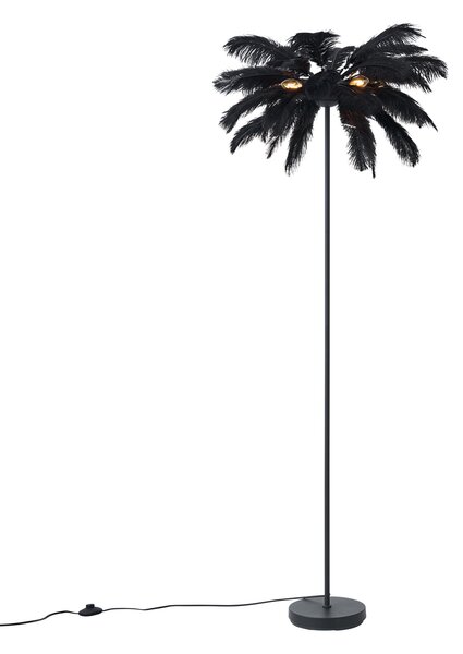 Lampa podłogowa Art Deco czarna z czarnymi piórami - Peahen