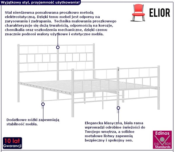 Białe podwójne metalowe łóżko 140x200 R0-A64