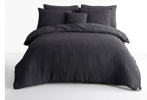 Antracytowa pościel jednoosobowa z bawełny renforcé 140x200 cm Waffle Striped – Mila Home Luxury