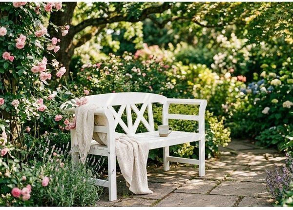 Biała drewniana ławka ogrodowa Vancouver – Garden Pleasure