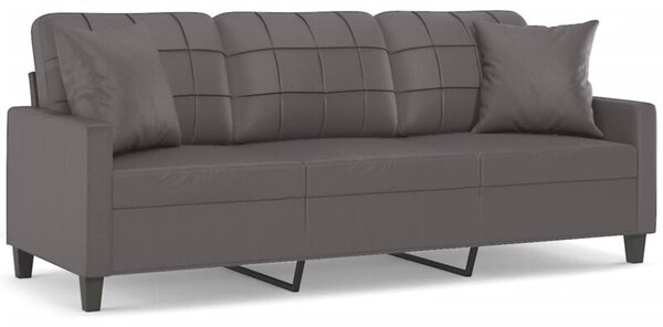 Sofa 3-osobowa z poduszkami, szara, 180 cm, sztuczna skÃ³ra