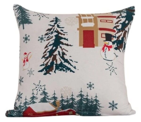 Poliesterowo-bawełniana poszewka na poduszkę SNOWY HOUSES POLY 45x45 cm, biała