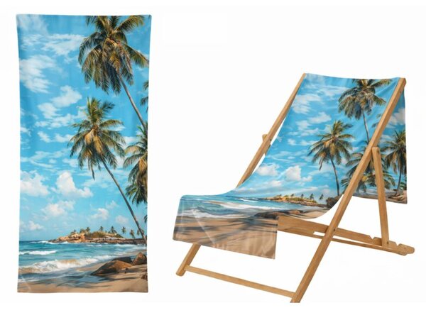 Ręcznik Plażowy Kąpielowy Szybkoschnący Na Basen 70x140cm Mikrofibra Palmy