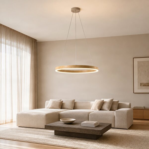 Lampa Wisząca Lucande, Thelma, ściemnialny, drewniany, jadalnia, tworzywo sztuczne, nowoczesny
