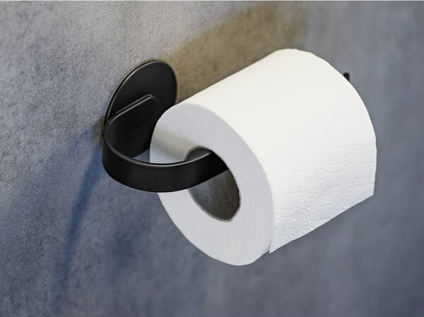Samoprzylepny metalowy uchwyt na papier toaletowy w kolorze matowej czerni Bivio – Wenko