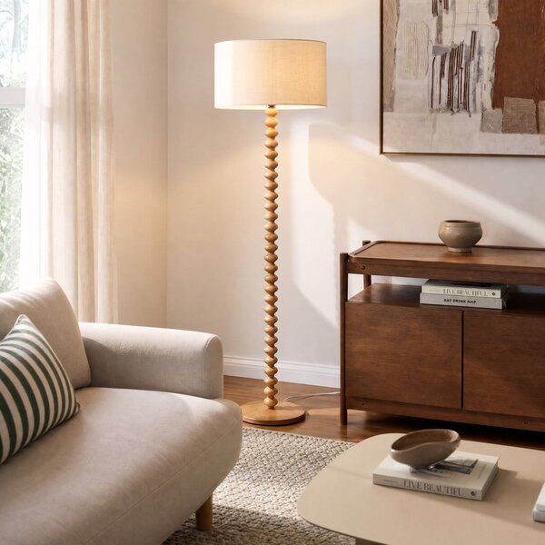 Lampa Podłogowa Lucande, Karlie, biały, drewno