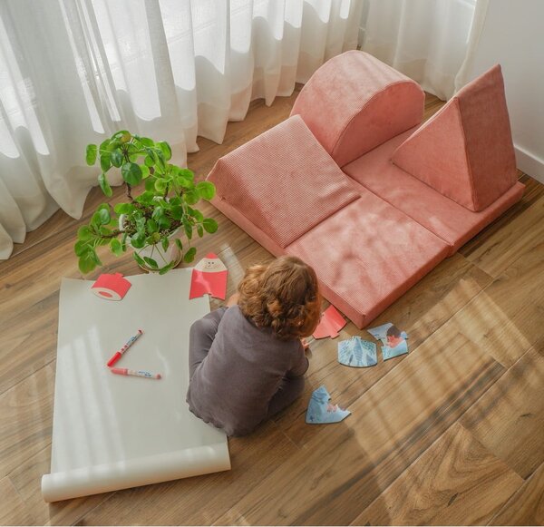 Jasnoróżowy sztruksowy piankowy plac zabaw 75x41x7 cm Bloque Montessori – Little Nice Things