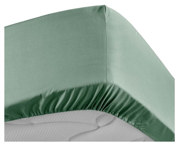 Zielone prześcieradło z perkalu bawełnianego z gumką 90x190 cm Percaline – douceur d'intérieur
