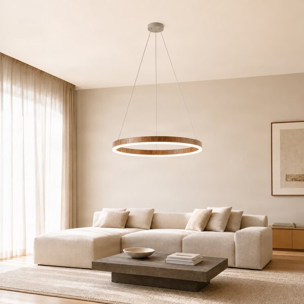 Lampa Wisząca Lucande, Thelma, ściemnialny, drewniany, jadalnia, tworzywo sztuczne, nowoczesny