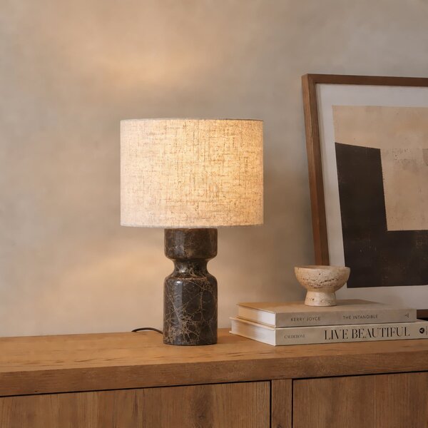 Lampa Stołowa Lucande, Marcella, beżowy, salon, tkanina | tekstylia, nowoczesny
