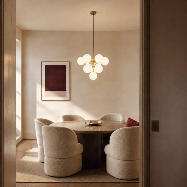 Lampa Wisząca Lucande, Peyton, ściemnialny, biały, jadalnia, szkło, design