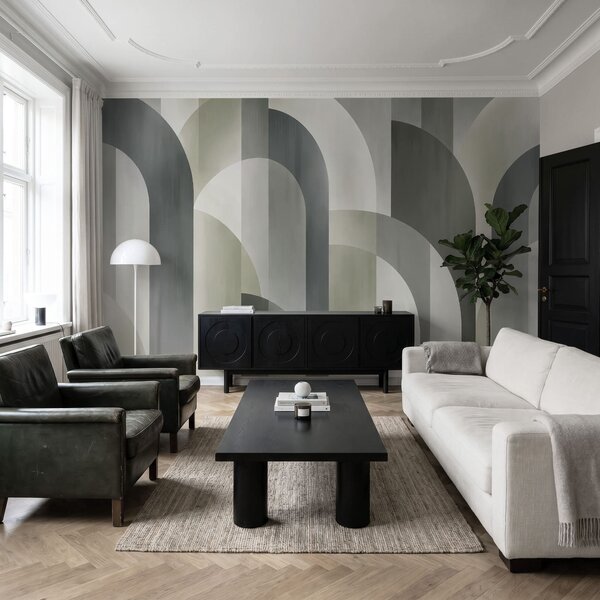 Fototapeta Szaro-biały wzór w stylu art déco, Fototapety Abstrakcja, Popularne Fototapety - Tapeko.pl