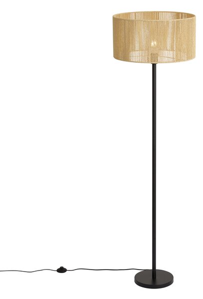 Lampa podłogowa czarna z beżowym abażurem z papierowego sznurka 50/50/25 - Simplo