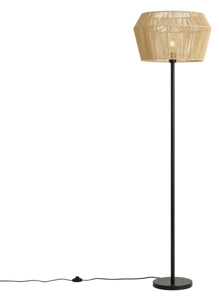 Lampa podłogowa czarna z beżowym abażurem z papierowego sznurka 50/50/30 - Simplo