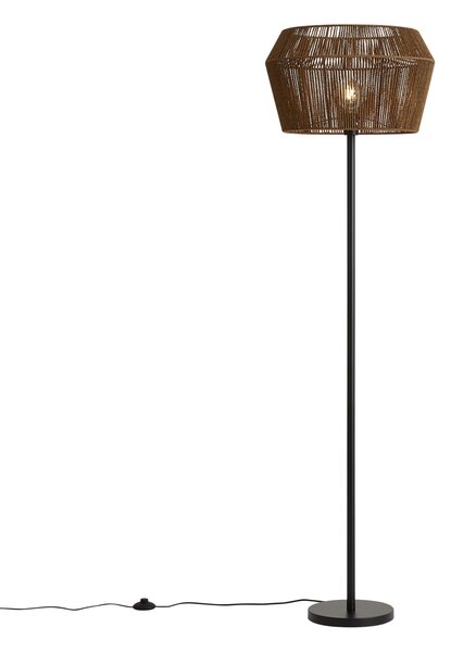 Lampa podłogowa czarna z brązowym abażurem z papierowego sznurka 50/50/30 - Simplo
