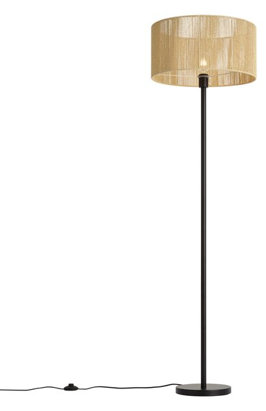 Lampa podłogowa czarna z beżowym abażurem z papierowego sznurka 50/50/25 - Simplo