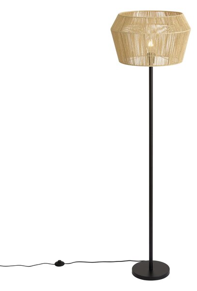 Lampa podłogowa czarna z beżowym abażurem z papierowego sznurka 50/50/30 - Simplo
