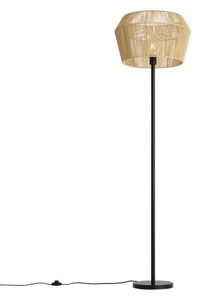 Lampa podłogowa czarna z beżowym abażurem z papierowego sznurka 50/50/30 - Simplo