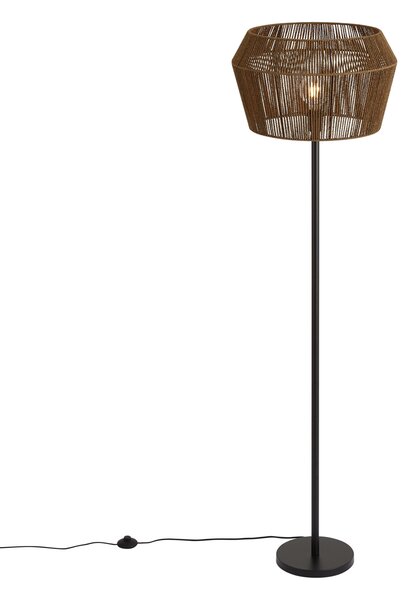 Lampa podłogowa czarna z brązowym abażurem z papierowego sznurka 50/50/30 - Simplo